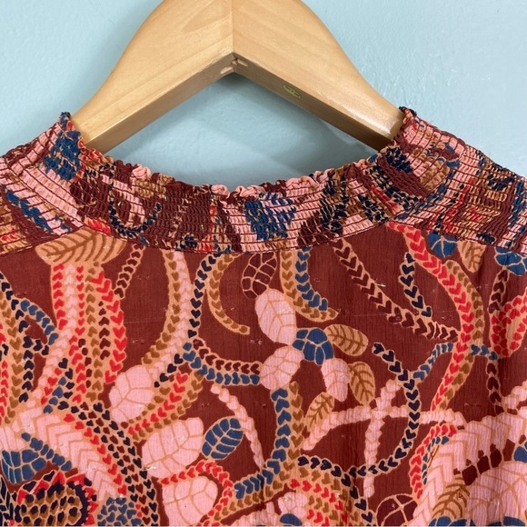 ALC Silvie Silk Mini Dress Ginger Combo Smocked Abstract Metallic Sz 12 - Picture 11 of 11